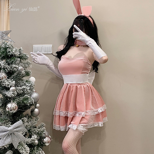 Sexy bunny costume set - pink dress with ears and tail for women, perfect for christmas cosplay and holiday parties