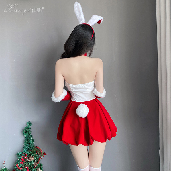 Sexy mesh bodysuit dress for nightclub & new year cosplay featuring xianyi christmas bunny girl costume with bunny ears and t...