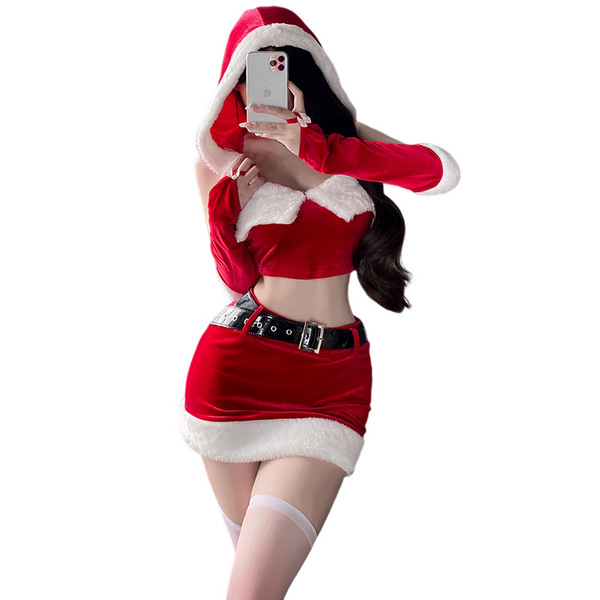 Sexy christmas lingerie set featuring playful santa-inspired design with bodycon skirt and festive streamer details, perfect ...
