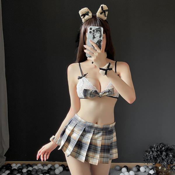 Sexy Japanese Schoolgirl JK Uniform Set - Cute & Alluring Sailor Style Lingerie Short Skirt Outfit for Role Play - Bear JK uniform set + school socks