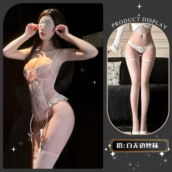 Luxury Lace Sensual Bodysuit - Elegant Sheer Peek-a-Boo Bust Erotic Lingerie for Women - Little Momiji Swaying~ + White Boundless Stockings