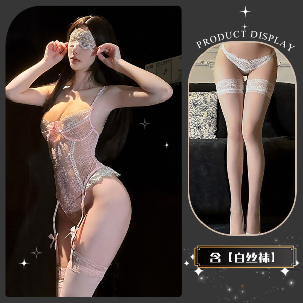 QingShe Lace Sensual Bodysuit - Elegant Sheer Bust High-End Lingerie for Date Night & Intimacy - Little Momiji's radiant beauty + white stockings