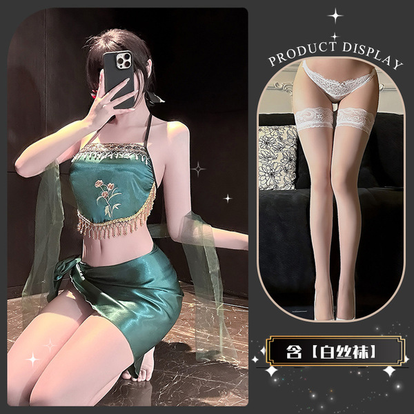 Pure & Playful Sensual Top for Women – Exotic-Style Flirty Bralette, Sexy Minimalist Crop Top - Western Regions Forest ~ + White Stockings