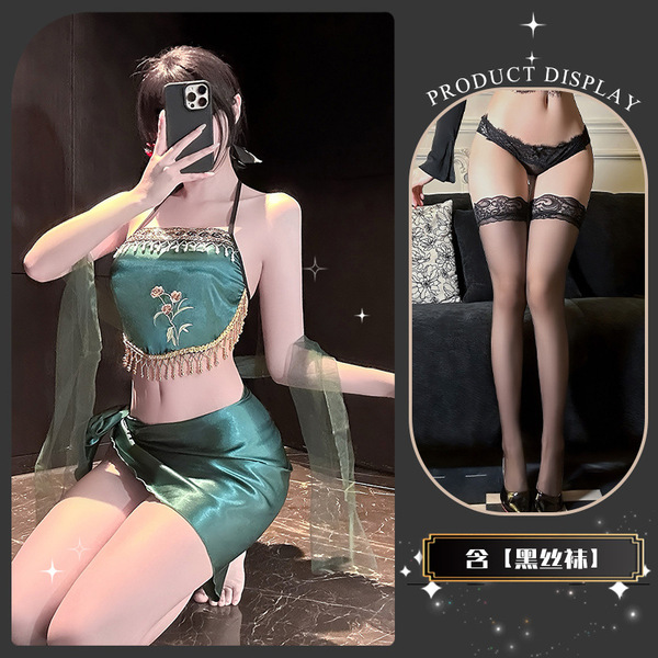 Pure & Playful Sensual Top for Women – Exotic-Style Flirty Bralette, Sexy Minimalist Crop Top - Western Regions Forest ~ + Black Stockings