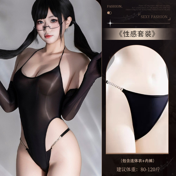 Sexy Seamless Lingerie Bodysuit – Sheer Tight Mesh Tank Top & Stocking Combo for Women, Plus Size & All-Day Comfort - Y006+【N74 Rhinestone Glossy Underwear】
