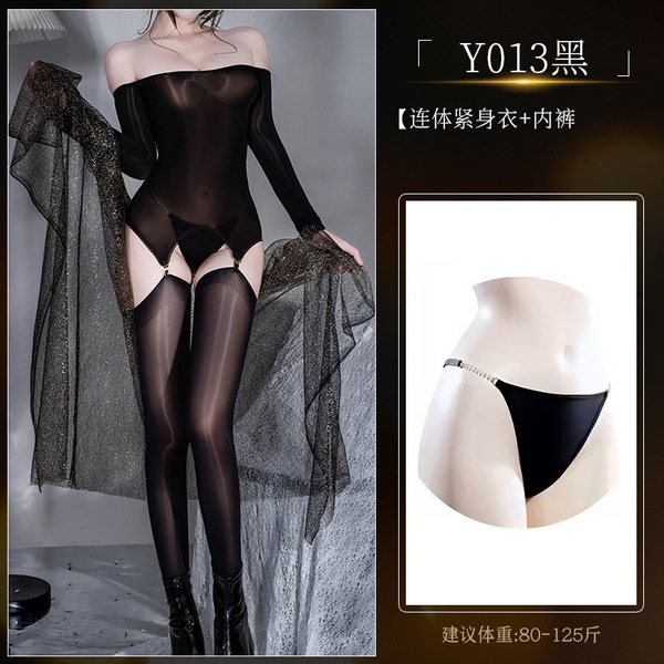 Xiyun Sexy Off-Shoulder Bodysuit with Sheer Mesh & High-Waisted Stockings Set for Women - Y013 Set + [N74 Underwear]