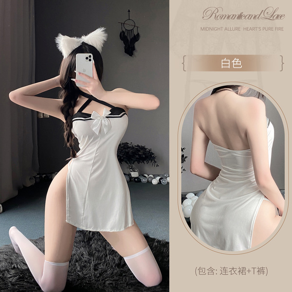 Sexy Lace Maid Costume Set - Sheer Mesh Erotic Lingerie Outfit with Peekaboo Cutouts - Y044