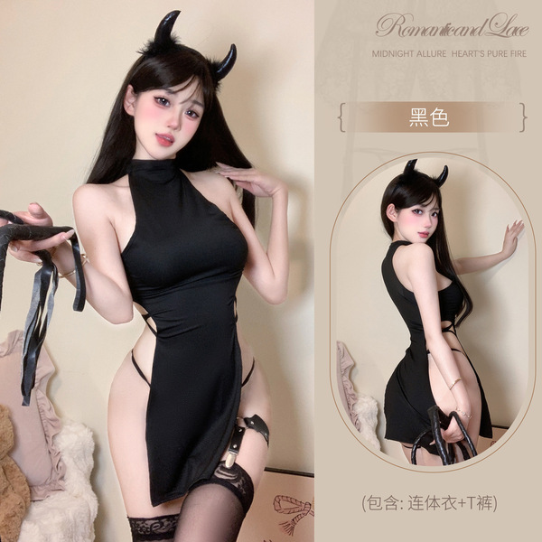 Chinese Style Qipao Lingerie Set - Sheer Lace Bodysuit with Cut-Out Details, Sensual Role Play Outfit - Y052