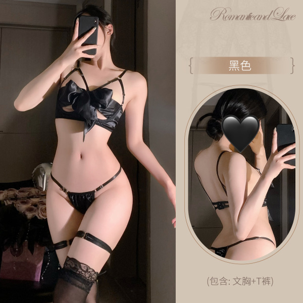 Women's Flirty Lace Bralette & Thong Set - Seductive Bow-Tie Pure-Delight Erotic Lingerie for Adults - Y095