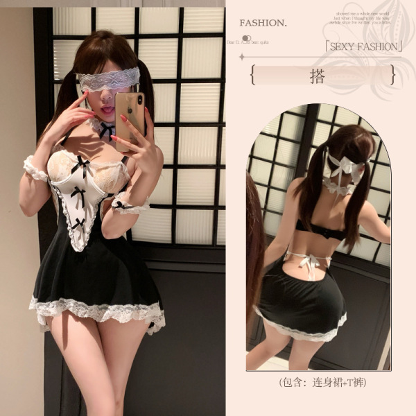Pure & Seductive Lingerie Set - Sensual Maid Costume for Women, Flirty Erotic Outfit with Sheer Details - Maid [bodysuit + neck ring + bracelet + white stockings + Y4 white]