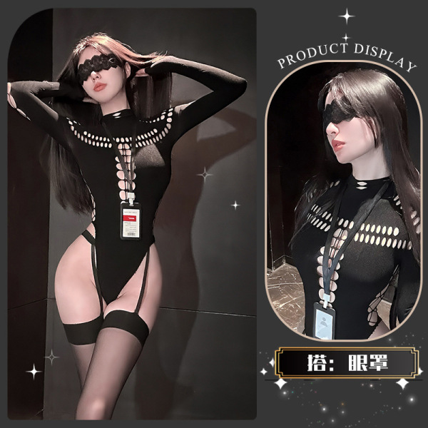 Golden Night Seductive Knit Bodysuit - Sheer Mesh Lingerie for Tempting Pure-Yu Allure - Smoky Twilight Weaving ~ + Eye Mask