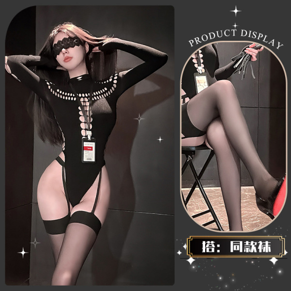 Golden Night Seductive Knit Bodysuit - Sheer Mesh Lingerie for Tempting Pure-Yu Allure - Smoky Twilight Weaving ~ + Matching Socks + Eye Mask