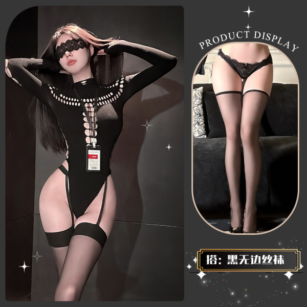 Chao Mu Qing Qu Sensual Knit Mesh Bodysuit - Pure Temptation Lingerie, Ascetic Style Erotic Outfit - Smoky Twilight Weaving ~ + Black Boundless Stockings