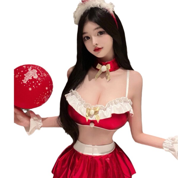Sexy santa-themed lingerie set with red and white design, perfect for naughty holiday outfits