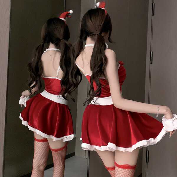 Sexy cherry-themed lingerie set with open-crotch design, perfect for holiday costumes and live streaming outfits.