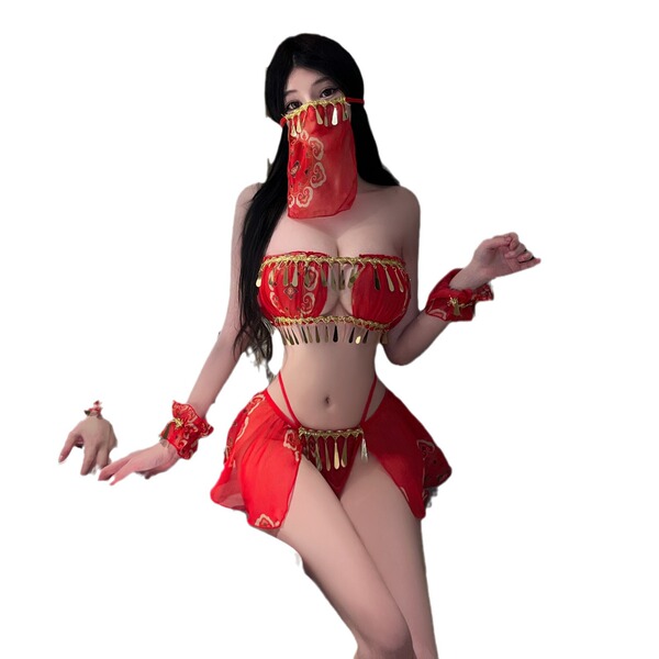 New year red sensual lingerie set - exotic dance-inspired chinese vogue split style empress wu outfit for couples, featuring ...
