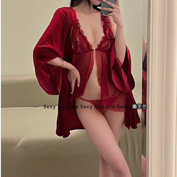 Sexy new year red sexy lingerie set - holiday costume bathrobe sleep dress for women, festive & alluring