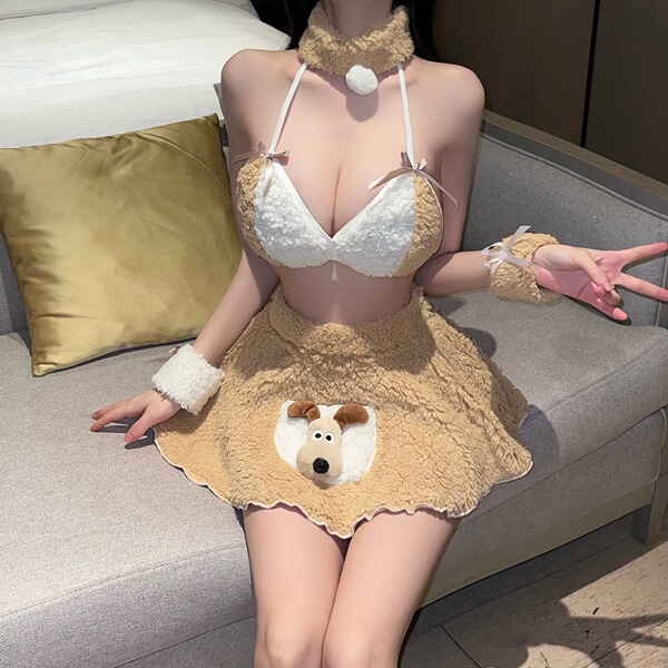 Sexy new year lingerie set featuring cute plush bear design, perfect anime costume for women, nightclub no-remove outfit.