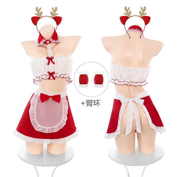 New year warm bed naughty maid lingerie set - seductive strapless thong outfit, sexy costume by lianyungang manufacturer