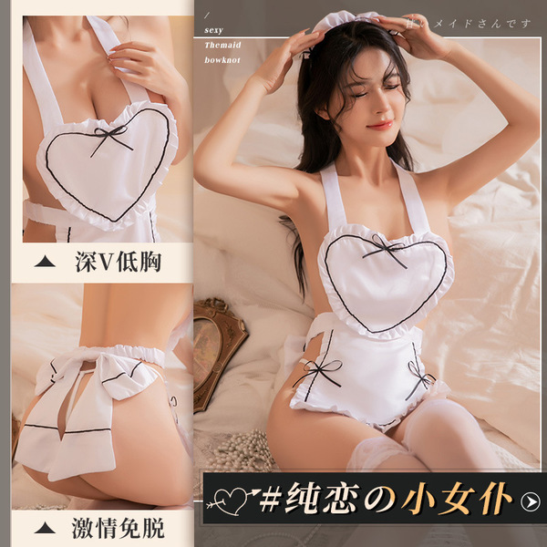Sexy maid costume set featuring heart-themed design, perfect for cosplay role play outfits.