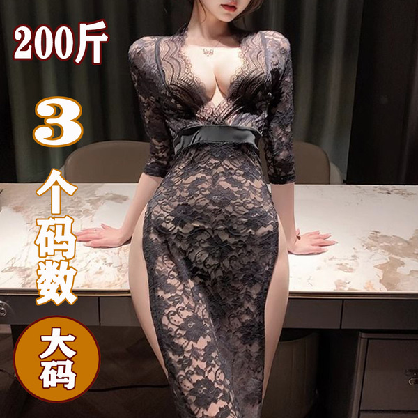 200 3 yi ying plus size deep v slit sheer lace nightgown - seductive see-through sleep dress with butt-slit detail