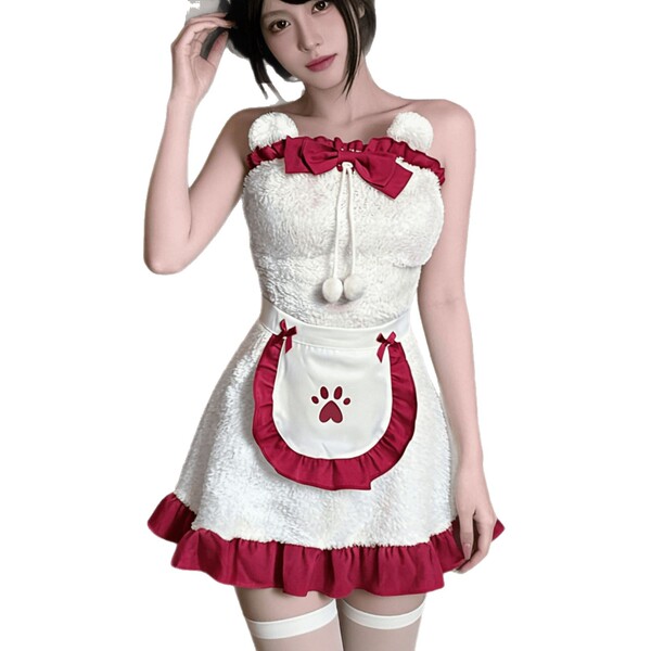 Sexy bunny girl costume dress with fluffy texture, perfect for christmas party and cosplay events.