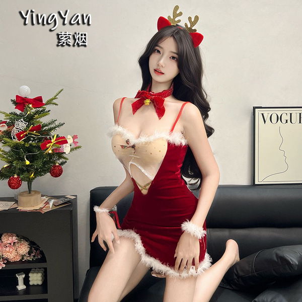Yingyan christmas lingerie set - sexy bare-back bra top & matching bottoms, elegant new year party outfit for women