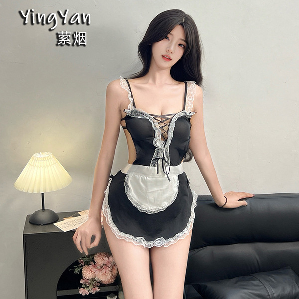 Yingyan seductive lace lingerie set - maid costume with adjustable straps, pure temptation role play outfit featuring lace de...