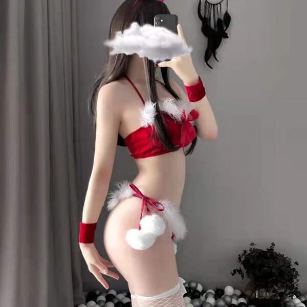 Sexy lace lingerie set featuring cute christmas reindeer design with velvet accents, perfect for festive new year outfits.
