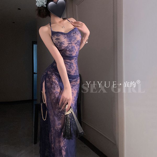 Yiyue purple lace sensual off-shoulder chemise - sheer temptation sleepwear & roleplay outfit