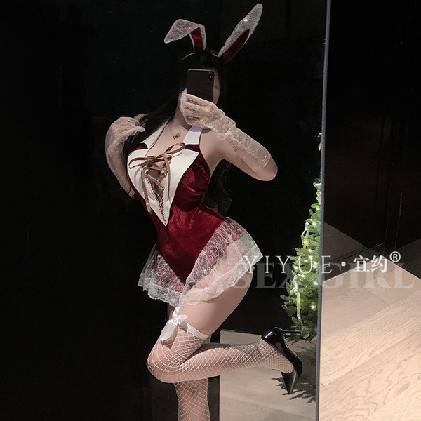 Sexy bunny girl costume - naughty lingerie bodysuit with open-crotch uniform set