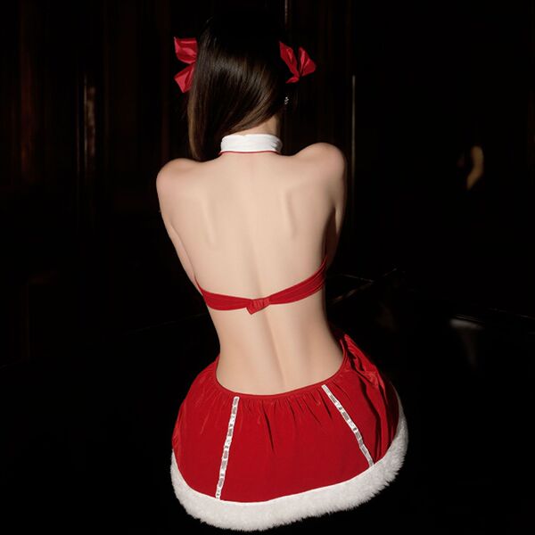 Sexy role play sleep dress with velvet texture, cute uniform costume for new year, perfect for holiday themes