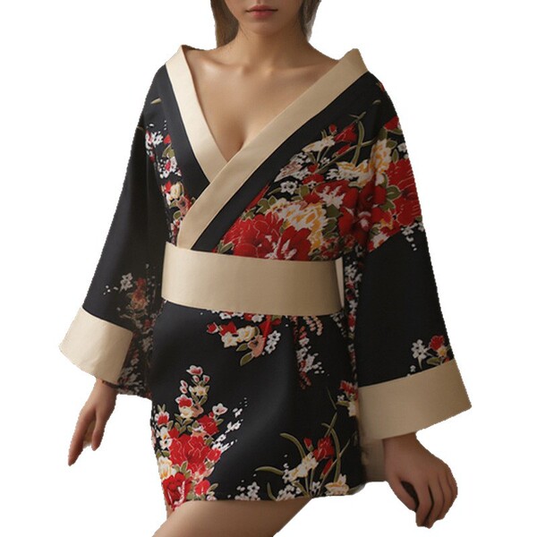 Yufei japanese-style lingerie robe set - seductive couples sleepwear & tempting kimono-inspired nightwear featuring floral pa...