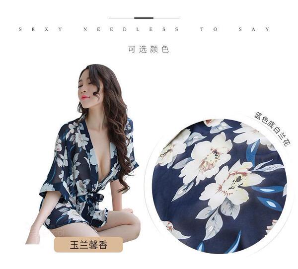 Passion Youmei Butterfly Lingerie Set for Women – Sheer Chiffon Kimono Robe & Sexy Sleep Dress, Wholesale Factory Direct - Magnolia fragrance