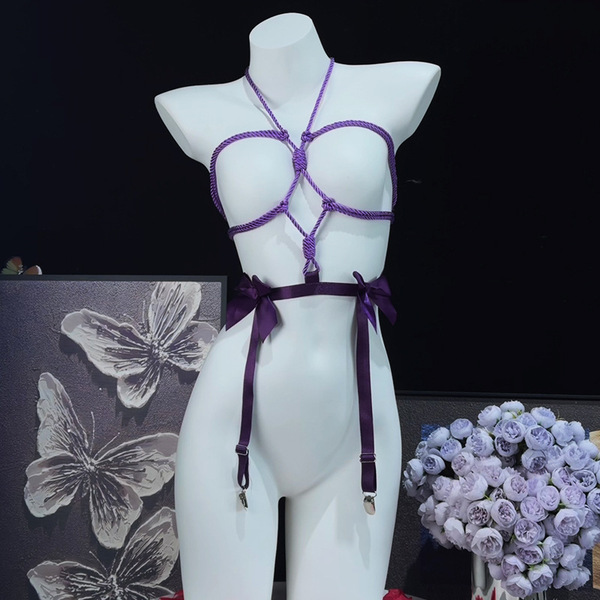 Genuine yun sensual bondage bodysuit featuring intricate rope detailing and elegant purple accents, perfect for adult enterta...