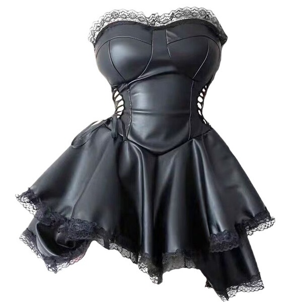 Genuine yun sensual lingerie dress featuring sexy side-cut lace bodysuit, tied waist, and mesh detail for women.