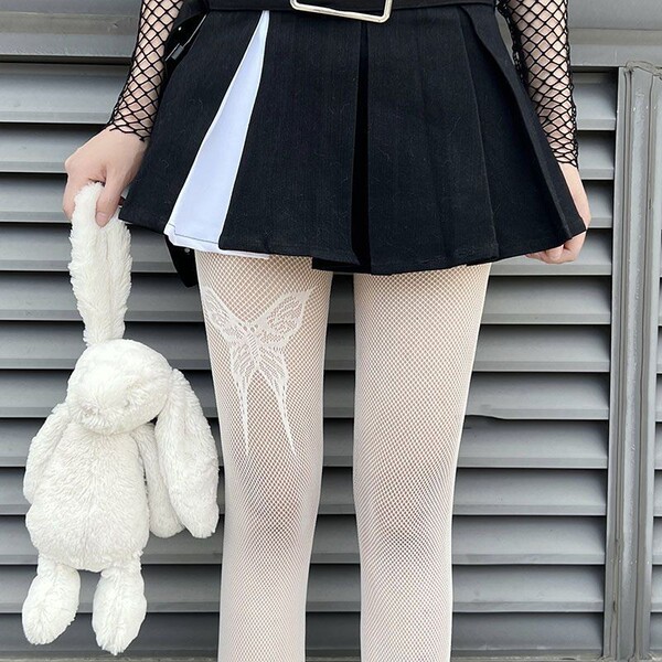 Genuine yun sexy black & white butterfly pantyhose featuring a delicate butterfly design on sheer mesh fabric, perfect for a ...