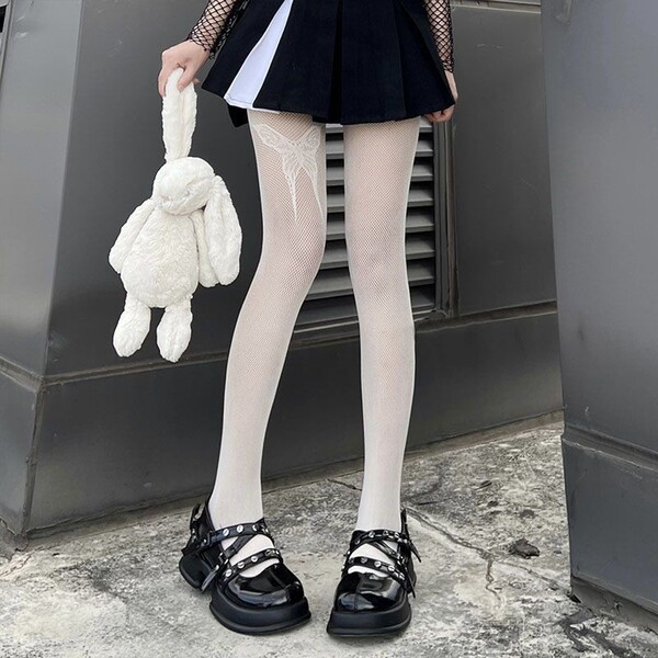 Genuine yun sexy black & white butterfly pantyhose - punk lolita mesh stockings for slimming & millennial style, featuring st...