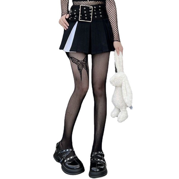 Genuine yun sexy black & white butterfly pantyhose - punk lolita mesh stockings for slimming & millennial style, featuring bo...