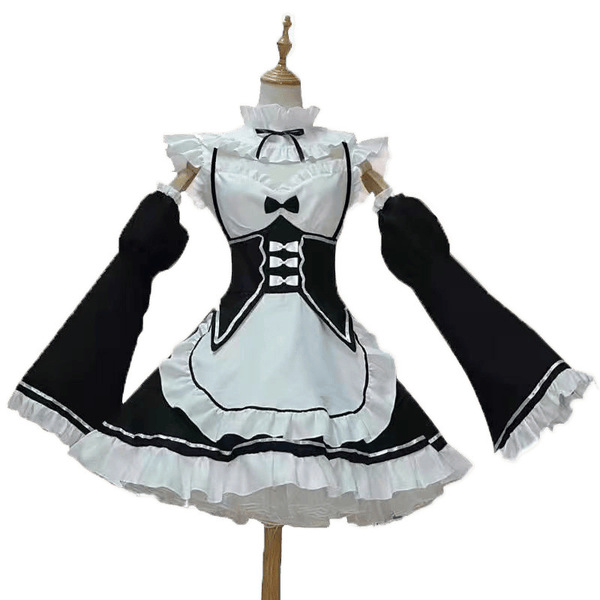 Zero to hero re:zero cosplay costume – ram & rem maid outfit full set for women, featuring a black and white maid dress with ...
