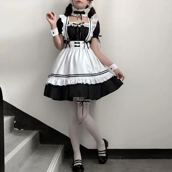 Zheyin plus size japanese maid dress - cute student lolita cosplay costume set for women featuring black and white design wit...