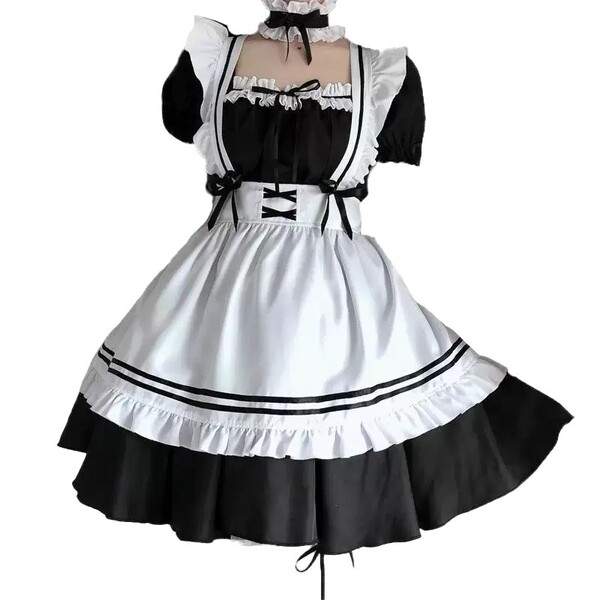 Zheyin plus size japanese maid dress - cute student lolita cosplay costume set for women, featuring black and white design wi...