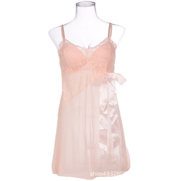 Seductive Lace Sheer Chemise with Built-in Pads - Modest Yet Sexy Sleepwear for Women - Zhongfu (Privacy Protection)