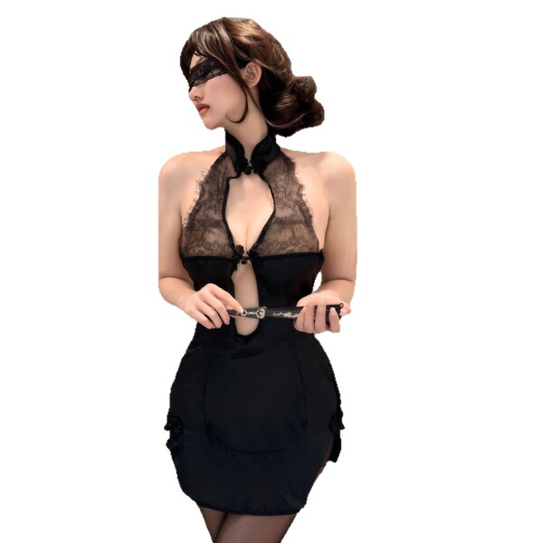 Zhongqu sensual lace cheongsam lingerie - sheer chinese style role play outfit with ties & cut-out details