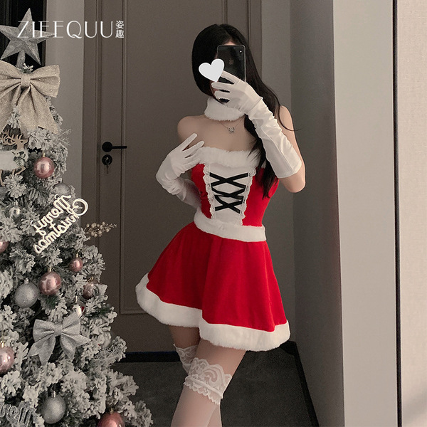 Zieequu ziqu christmas sexy lace teddy set - cute plush holiday lingerie outfit for women, festive costume & new year outfit