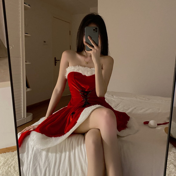 Sexy ziqu red christmas lingerie set featuring mesh bodysuit and matching sleepwear, perfect for holiday performances and new...