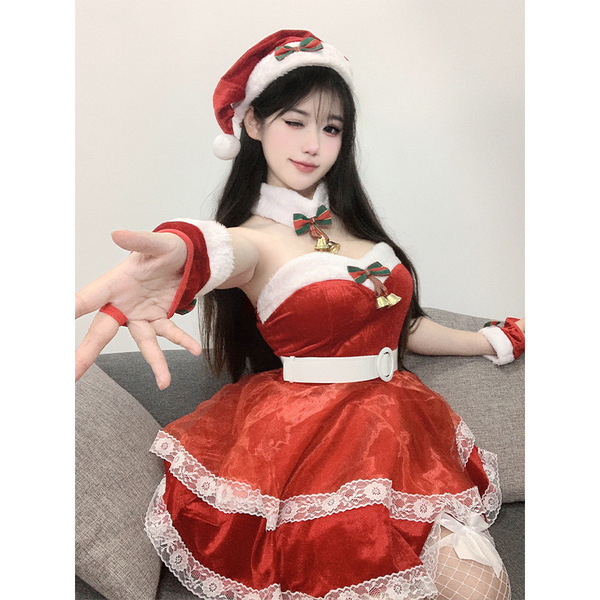 Sexy christmas lingerie set - velvet role play costume for women, new year eve outfit