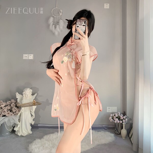 Ziefquu sheer lace sleepwear set - sexy vintage-inspired transparent nightgown with embroidery, romantic bedroom lingerie