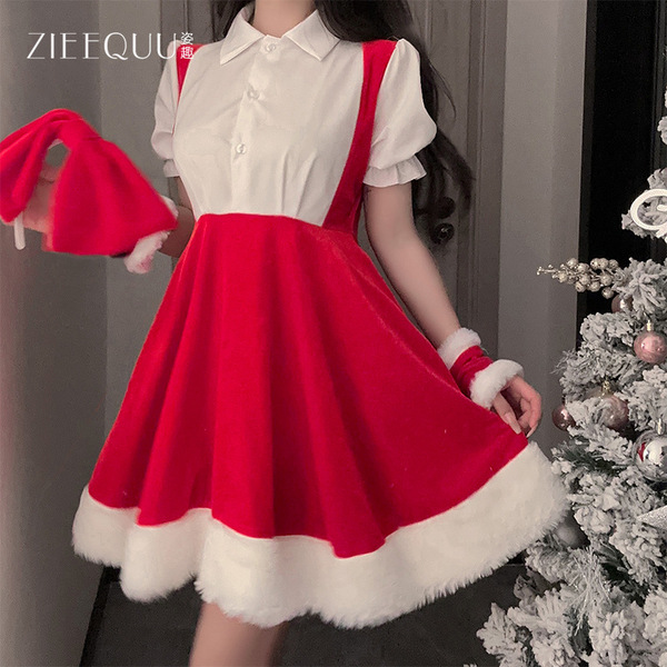 Zieequu ziqu new year christmas lingerie set - sexy cute fuzzy bodysuit & matching outfit for holiday parties, featuring fest...