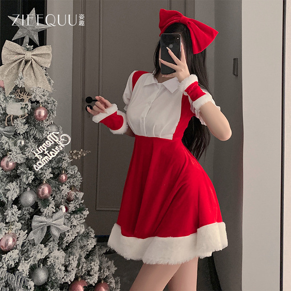 Ziefquu ziqu new year christmas lingerie set - sexy cute fuzzy bodysuit & matching outfit for holiday parties, festive red an...